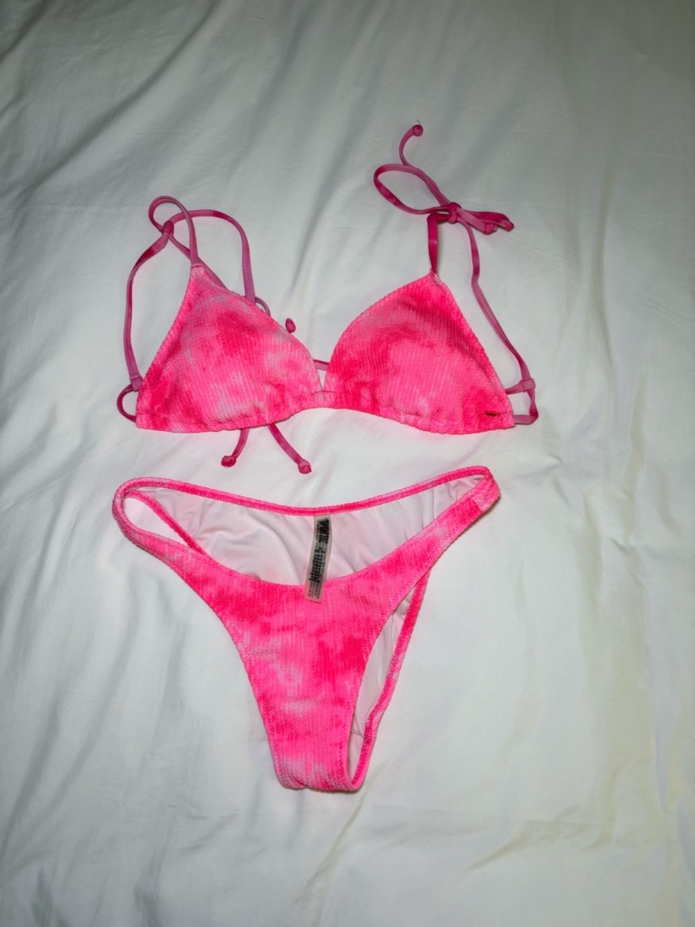 PINK Victoria's Secret Neon Pink Tie-Dye Bikini Set
